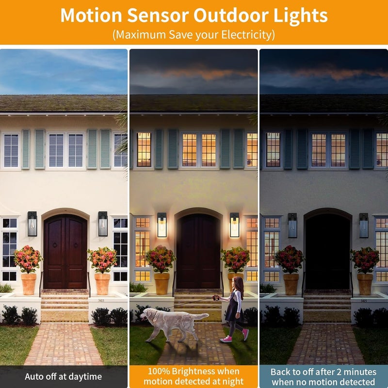FNYUSLET 15'' Black Motion Sensor Outdoor Front Porch Lights for Outside, Large Exterior Lighting Fixtures Wall Mount for House, Wall Sconce Lamp, Waterproof Lantern Coach Lights for Garage, Entryway,Yard - Image 2
